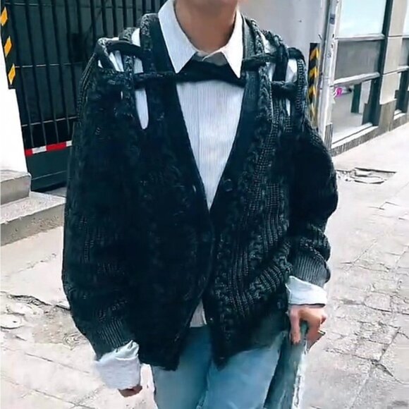 NWT Glenn Martens x H&M Unisex Cable-Knit Cardigan sz XXL - Picture 6 of 7